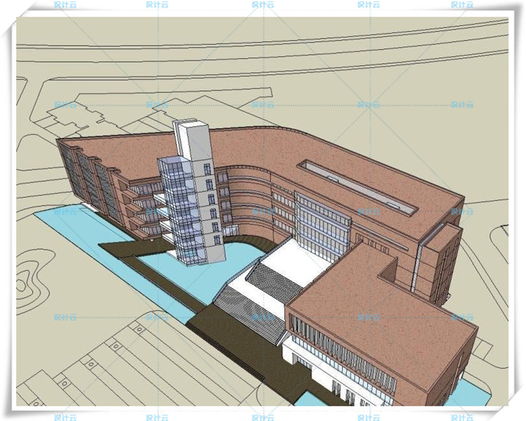 完整套大学图书馆建筑cad及文本/su精选模型加效果图