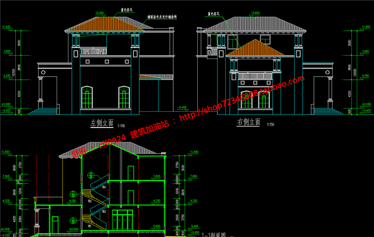 农村自建房屋可参考学习用cad全套平立剖效果图