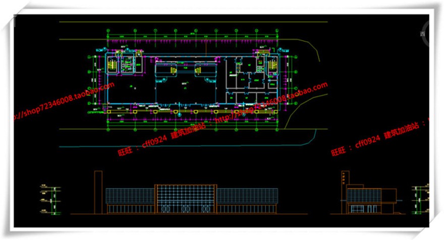 建筑资源97山东临沂公建餐厅饭店cad平面立面总图+su+效果图+3Dmax