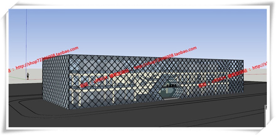 建筑资源97山东临沂公建餐厅饭店cad平面立面总图+su+效果图+3Dmax