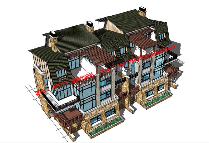 美丽新农村花园洋房住宅建筑方案设计cad户型图纸su模型