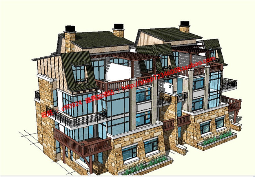 美丽新农村花园洋房住宅建筑方案设计cad户型图纸su模型