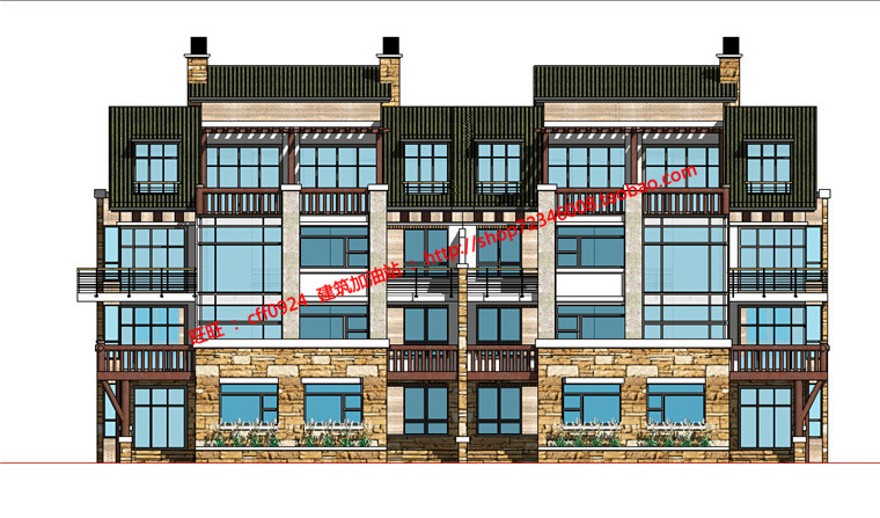 美丽新农村花园洋房住宅建筑方案设计cad户型图纸su模型