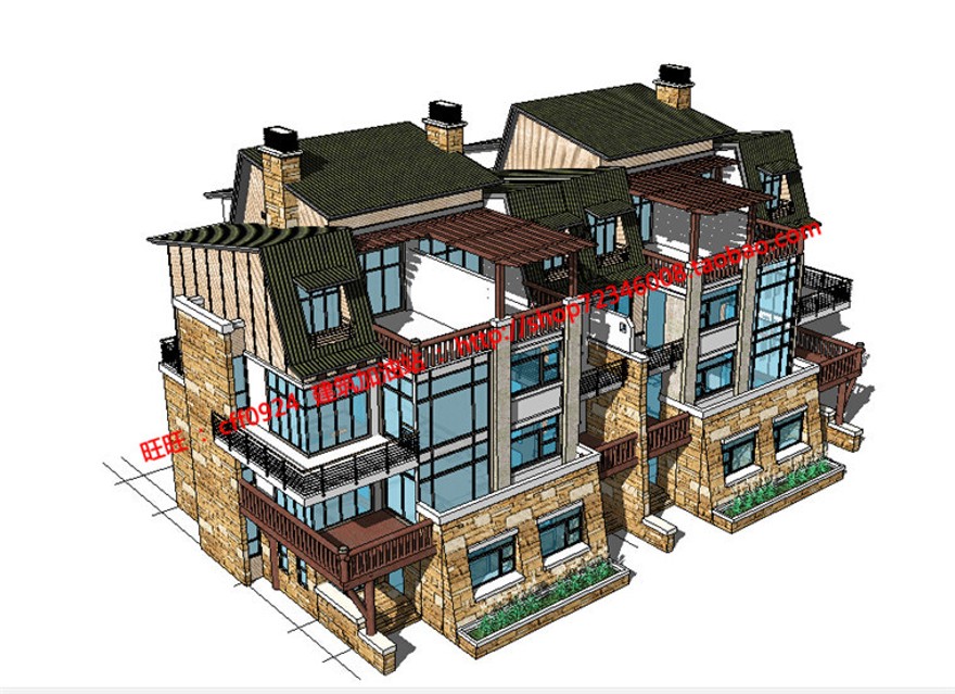 美丽新农村花园洋房住宅建筑方案设计cad户型图纸su模型