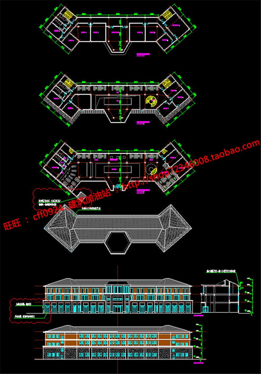 售楼处会所建筑方案设计su模型+cad图纸+效果图