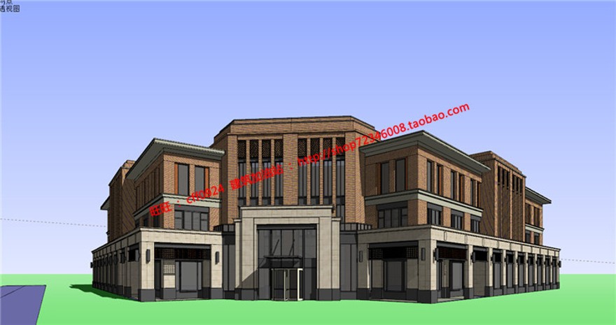 售楼处会所建筑方案设计su模型+cad图纸+效果图