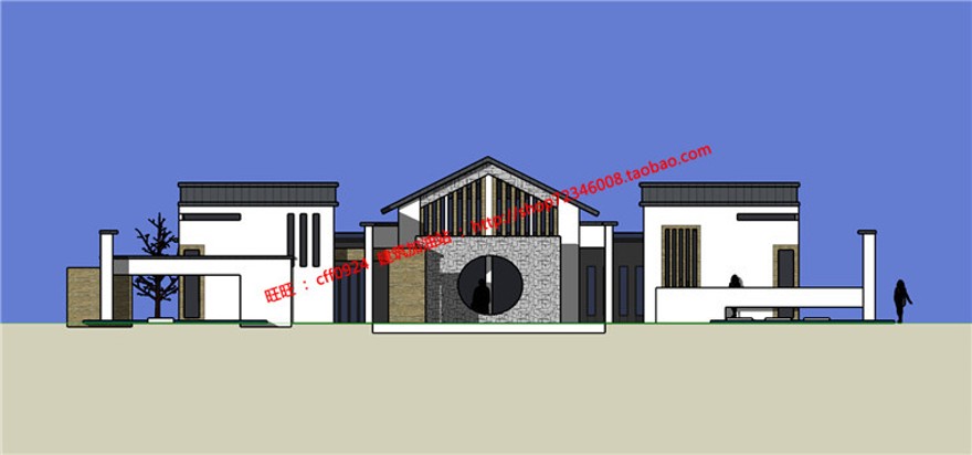 中式售楼处精选推荐建筑方案设计SU模型+CAD图纸+效果图