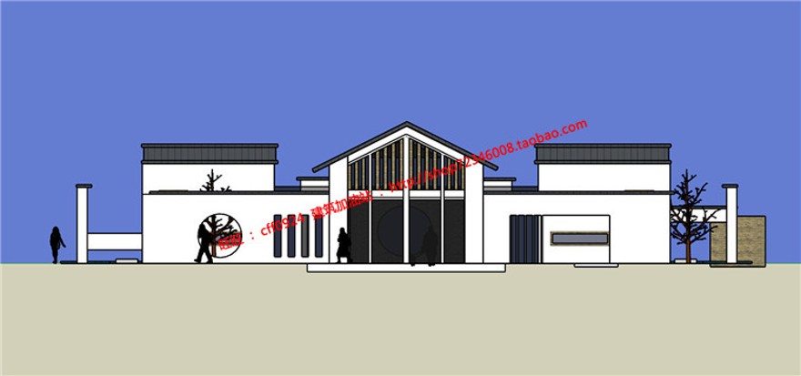 中式售楼处精选推荐建筑方案设计SU模型+CAD图纸+效果图