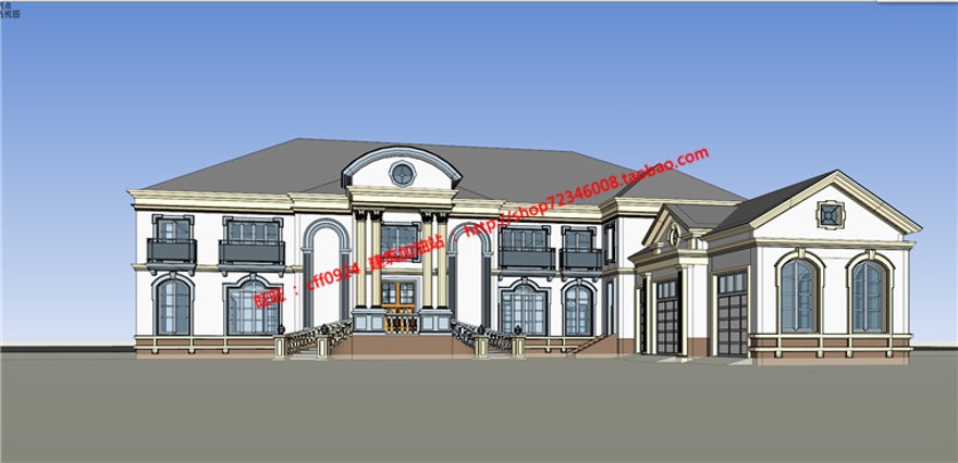 su模型cad图纸3Dmax法式平层大商业别墅建筑方案设计效果图