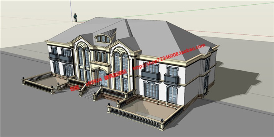 su模型cad图纸3Dmax法式平层大商业别墅建筑方案设计效果图