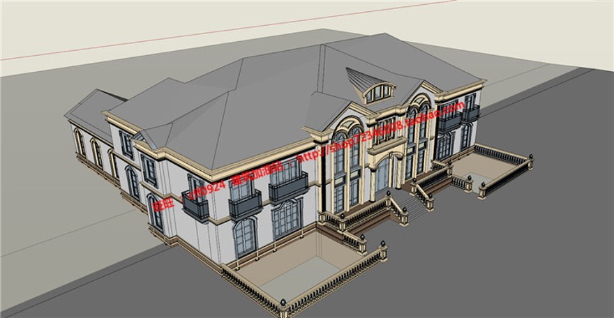 su模型cad图纸3Dmax法式平层大商业别墅建筑方案设计效果图