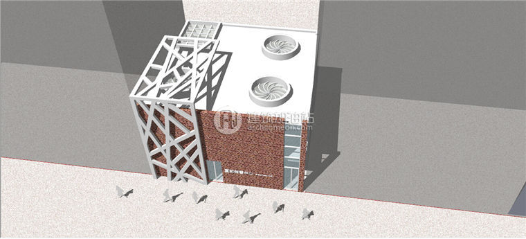 建筑图纸237售楼中心建筑方案SU模型+CAD图纸+效果图设计