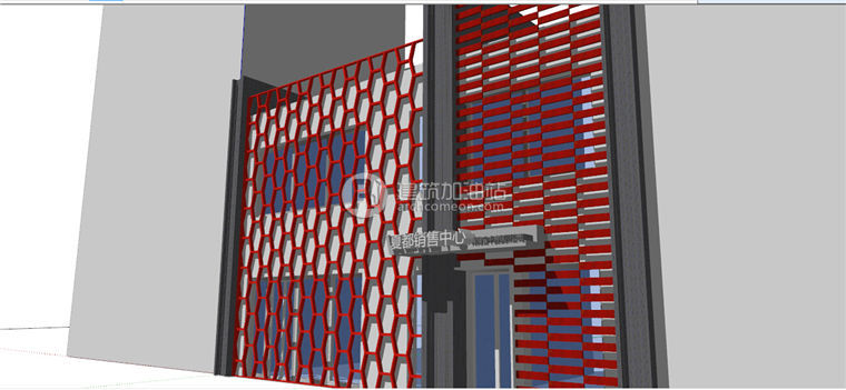 建筑图纸237售楼中心建筑方案SU模型+CAD图纸+效果图设计