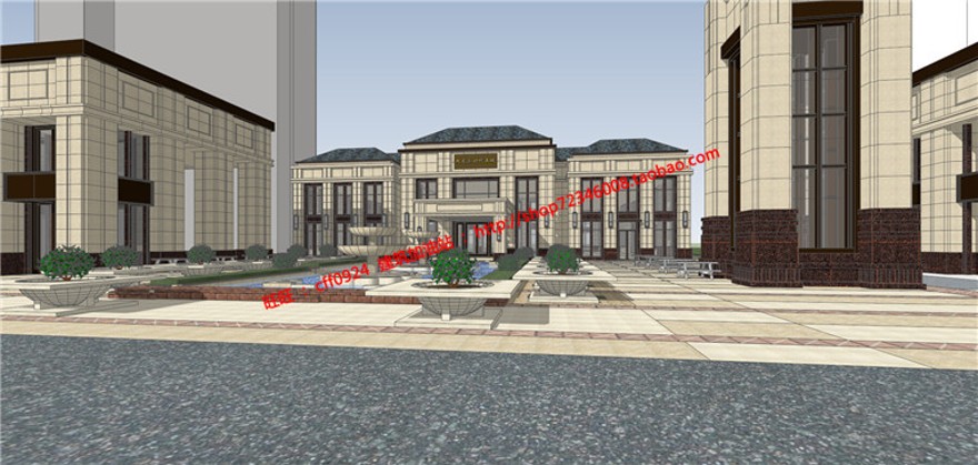 高档小区会所售楼处建筑方案设计新古典su模型cad图建筑资源