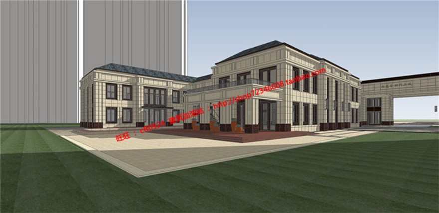 高档小区会所售楼处建筑方案设计新古典su模型cad图建筑资源