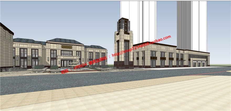 高档小区会所售楼处建筑方案设计新古典su模型cad图建筑资源