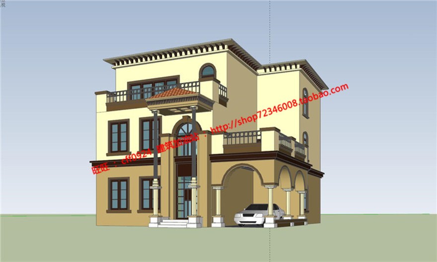 欧式美式商业别墅学生设计作业原创资源分享cad图纸su模型全