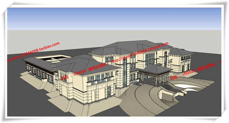 建筑图纸139西班牙公建会所欧式美式平面立面总图su模型+cad图纸+3Dmax