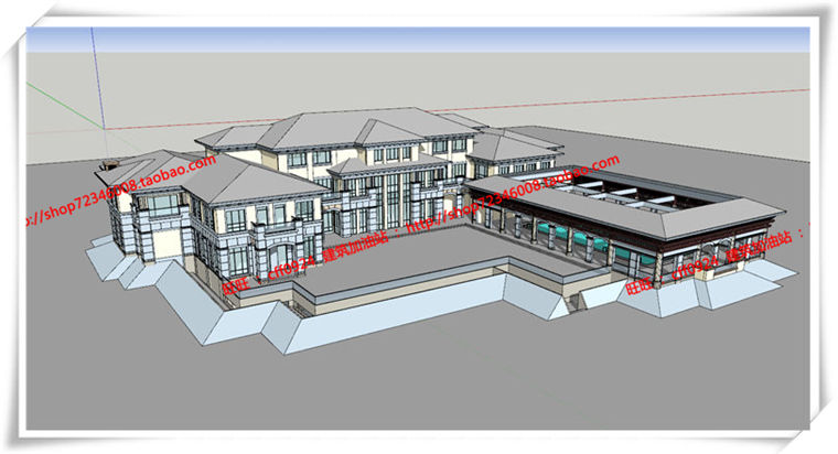 建筑图纸139西班牙公建会所欧式美式平面立面总图su模型+cad图纸+3Dmax