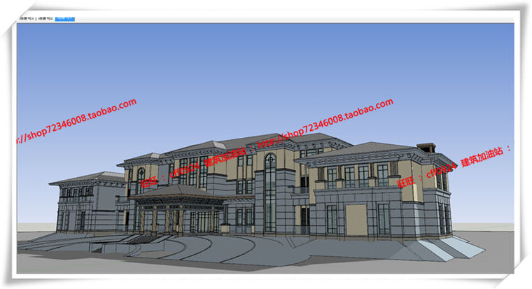 建筑图纸139西班牙公建会所欧式美式平面立面总图su模型+cad图纸+3Dmax