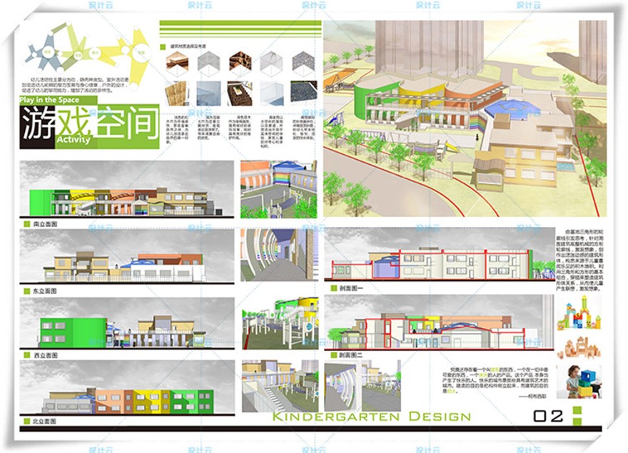 完整六班幼儿园建筑设计建筑学课程设计CADSUPSD排版正图