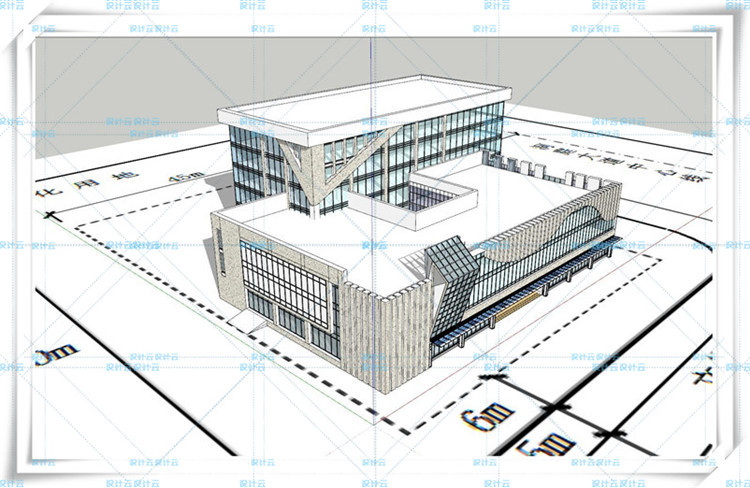 设计资源134多层办公楼6层建筑方案设计有SU模型cad图纸平面剖面