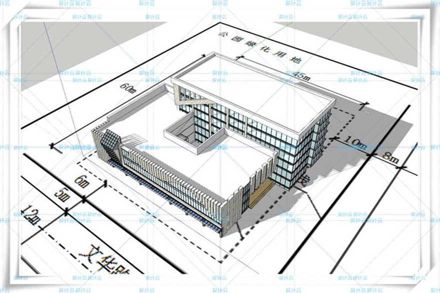 设计资源134多层办公楼6层建筑方案设计有SU模型cad图纸平面剖面