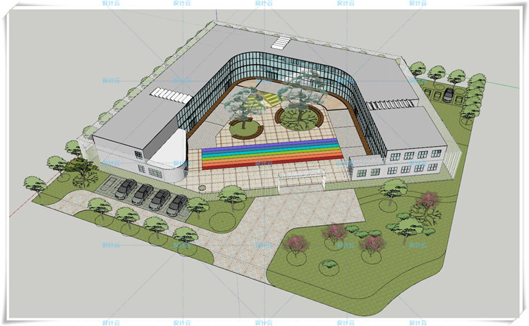 设计资源1426班幼儿园建筑方案设计有cad总图平立剖图纸+su模型