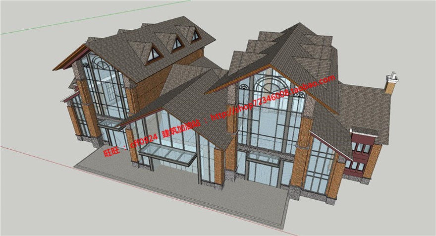 中式休闲会所一套建筑cad图纸平立剖施工图su模型