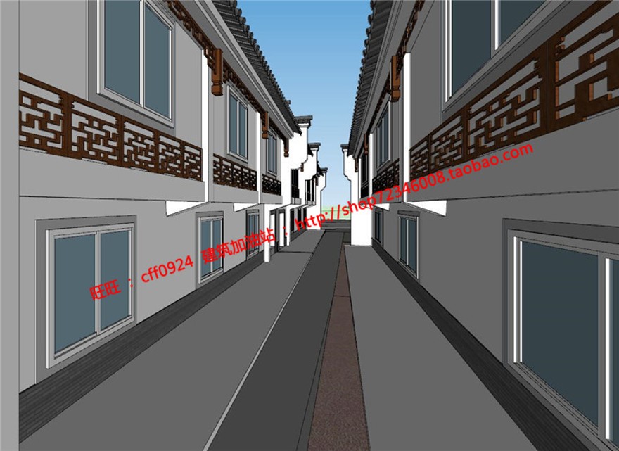 徽派古商业街老街改造古典园林风格cad总图su模型psd排版