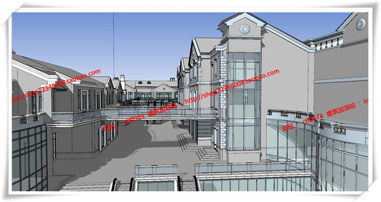 建筑图纸197新中式风格商业/商业街有su模型/cad图纸/效果图/3Dmax