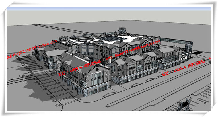 建筑图纸197新中式风格商业/商业街有su模型/cad图纸/效果图/3Dmax