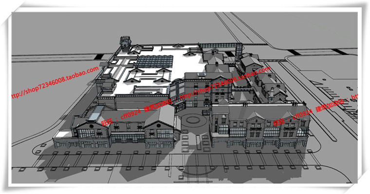 建筑图纸197新中式风格商业/商业街有su模型/cad图纸/效果图/3Dmax