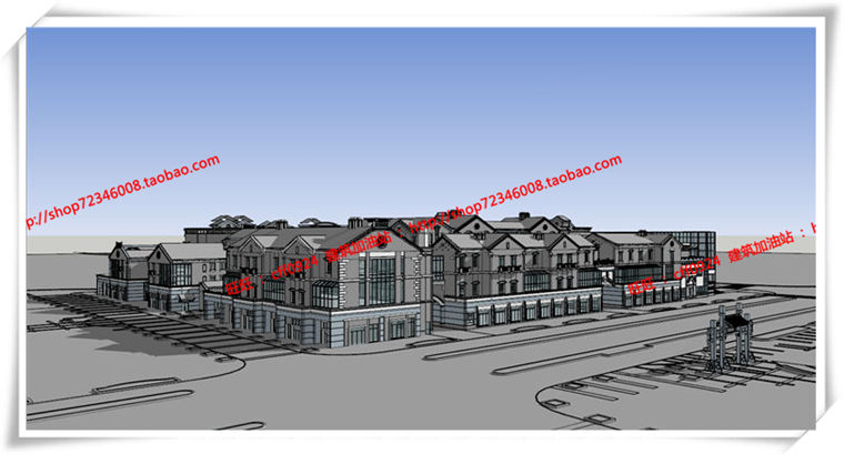 建筑图纸197新中式风格商业/商业街有su模型/cad图纸/效果图/3Dmax