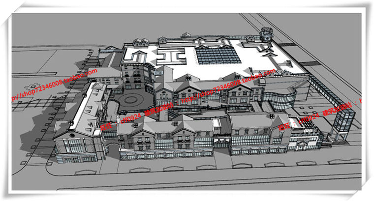 建筑图纸197新中式风格商业/商业街有su模型/cad图纸/效果图/3Dmax