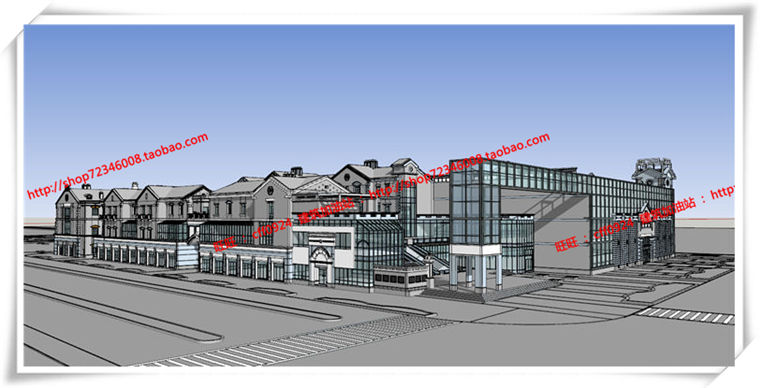 建筑图纸197新中式风格商业/商业街有su模型/cad图纸/效果图/3Dmax