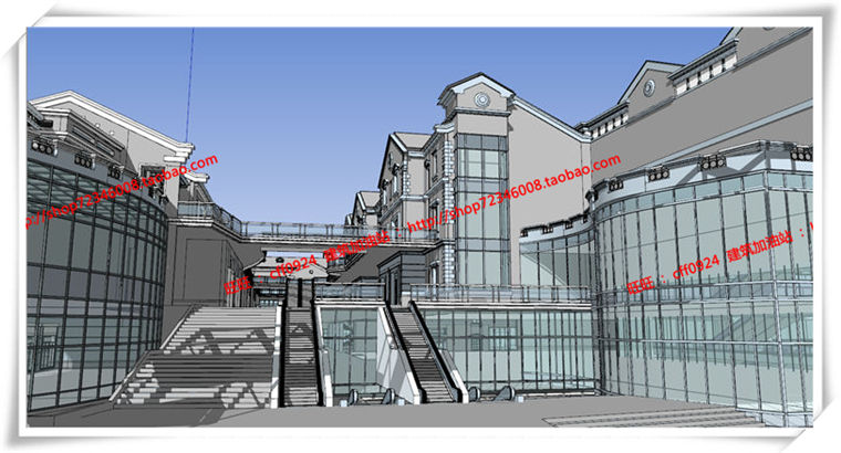 建筑图纸197新中式风格商业/商业街有su模型/cad图纸/效果图/3Dmax