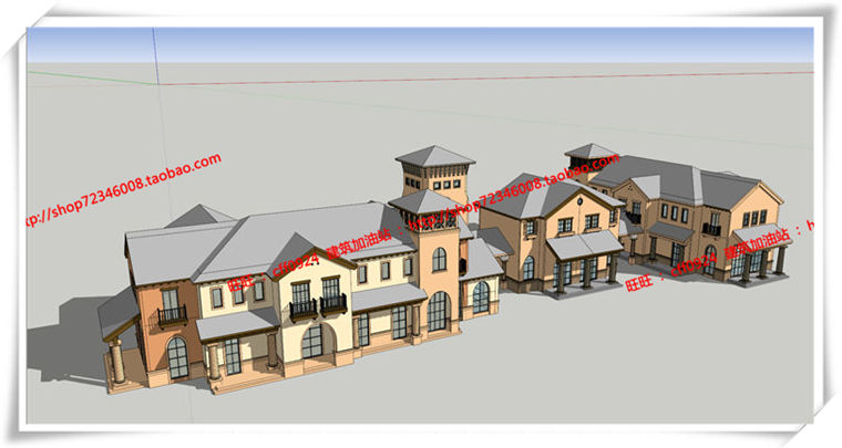 建筑图纸195欧式美式商业街/步行街建筑方案SU模型/效果图/3DMAX