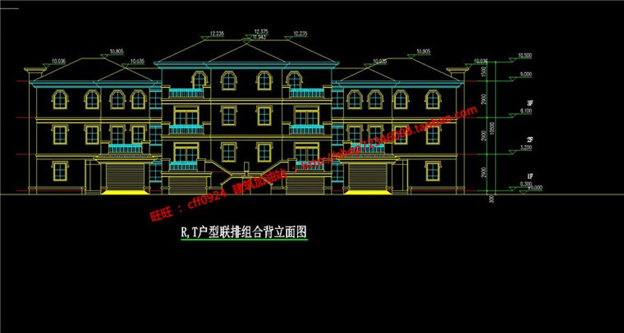 一套美丽新农村乡村豪华大商业别墅三层自建房建筑方案有cad建筑资源