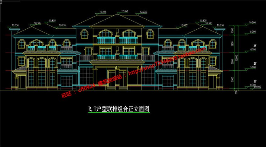 一套美丽新农村乡村豪华大商业别墅三层自建房建筑方案有cad建筑资源