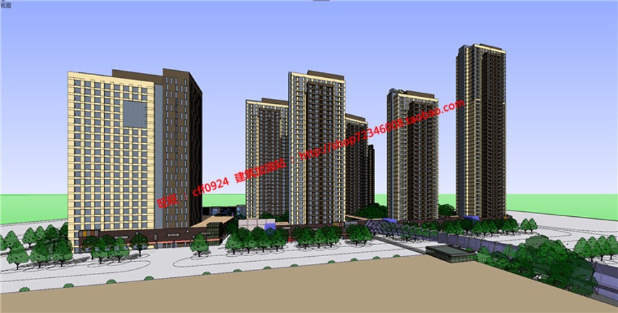 商业设计综合体商住楼建筑方案设计su模型cad图纸效果图