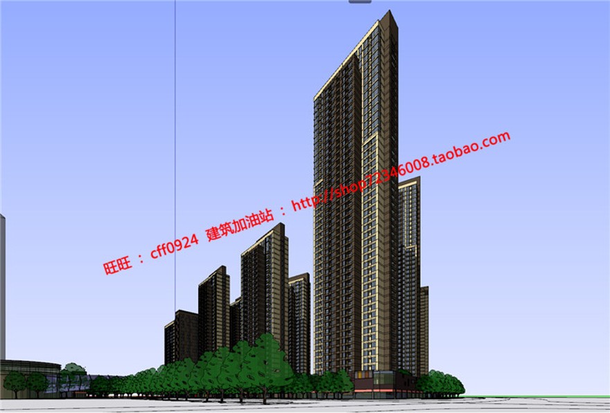 商业设计综合体商住楼建筑方案设计su模型cad图纸效果图