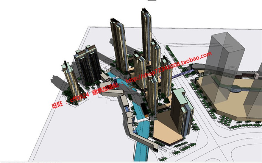 商业设计综合体商住楼建筑方案设计su模型cad图纸效果图