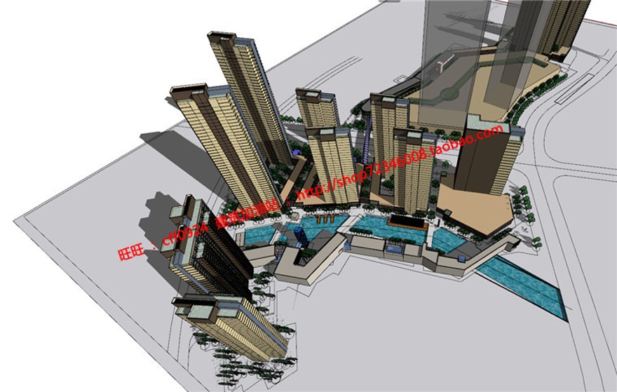 商业设计综合体商住楼建筑方案设计su模型cad图纸效果图