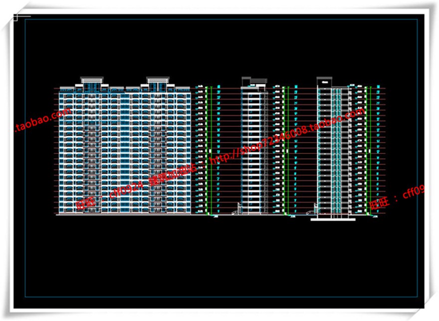 建筑图纸234宁波广洋商住宅楼cad平立面总图artdecosu模型+效果图