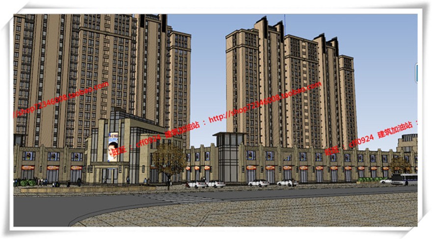 建筑图纸234宁波广洋商住宅楼cad平立面总图artdecosu模型+效果图