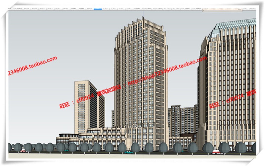 建筑图纸214长宁商住楼/商业/住宅/办公/酒店/公寓cad图纸+su模型