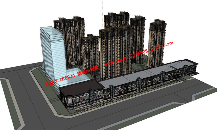 商住楼建筑方案设计cad施工图+su模型+效果图