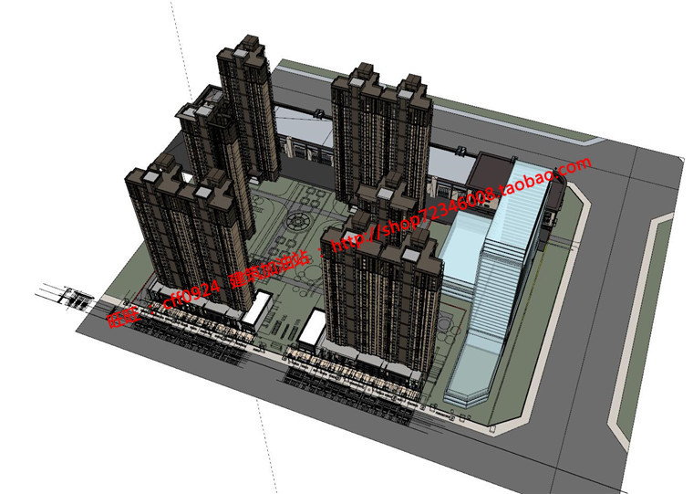 商住楼建筑方案设计cad施工图+su模型+效果图