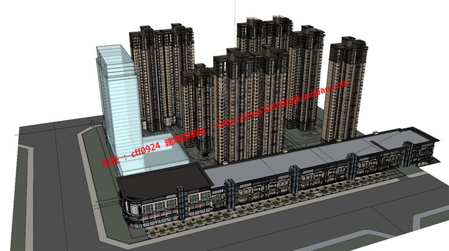 商住楼建筑方案设计cad施工图+su模型+效果图